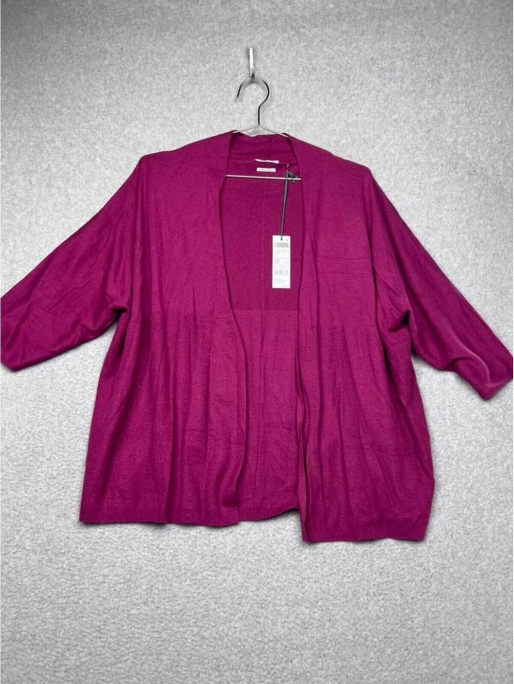 Stile Benetton Cashmere Blend Cardigan Fuchsia Pink Open Front Women Small NWT